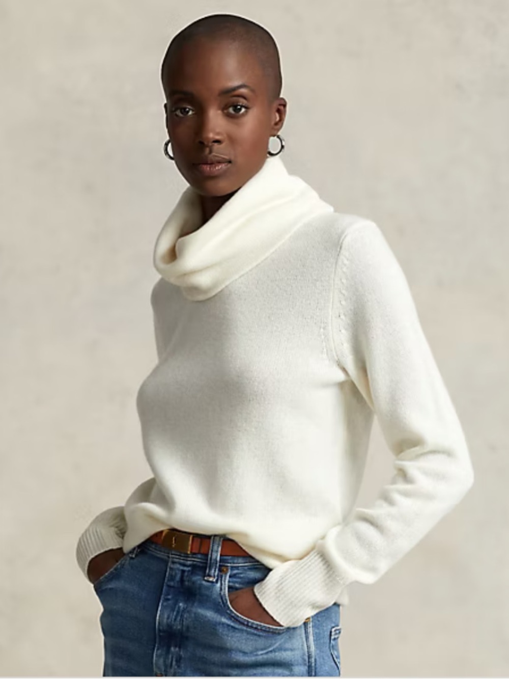 Polo Ralph Lauren 100% Washable Cashmere Turtleneck White Authenticated XL